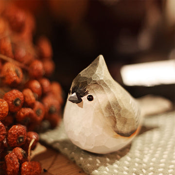 Handmade Carved Wooden Tufted Titmouse Bird Figurine